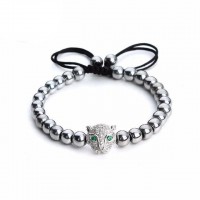 Studded Crystal Leopard Hematite Stone Bead Bracelet [8 Variants]