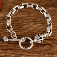 Skull Solid Silver Link Chain Bracelet