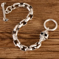 Skull Solid Silver Link Chain Bracelet