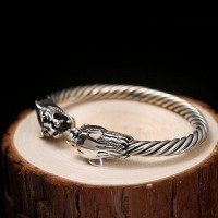 Silver Tigress Head Bangle Luxury Bracelet