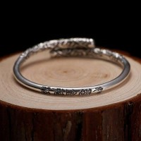 Floret Carving Silver Bangle Luxury Bracelet