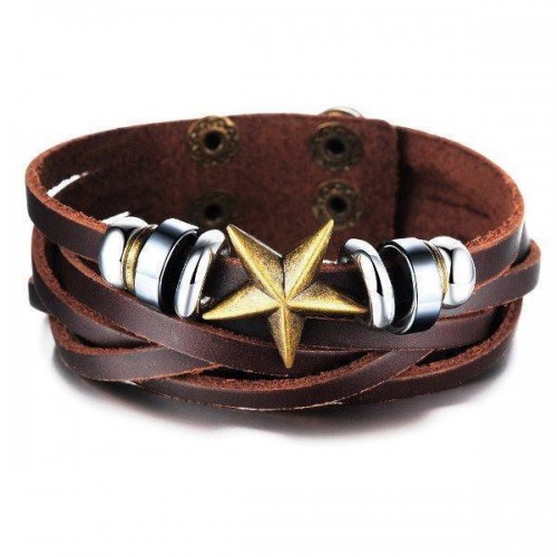 Star Charm Leather Bracelet