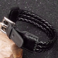 Black Multilayered Buckle Leather Bracelet