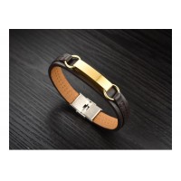 Stainless Steel Plate Leather Bracelet [2 Variants]