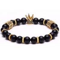 Pave Gold King Crown Matte Stone Bracelet