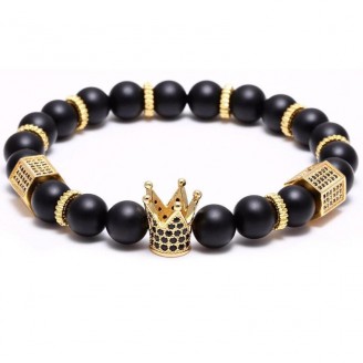 Pave Gold King Crown Matte Stone Bracelet