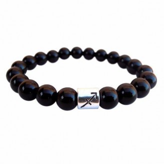 Black Onyx Stone Beads Zodiac Sign Bracelet [12 Variations]