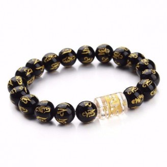 Tibetan Buddhist Black Mantra Agate Beads Bracelet