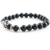 Silver Lucky Charms Matte Onyx Beaded Bracelet [19 Variations]