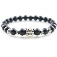 Silver Lucky Charms Matte Onyx Beaded Bracelet [19 Variations]