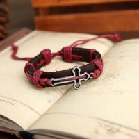 Hollow Cross Charm Leather Bracelets [4 Variations]