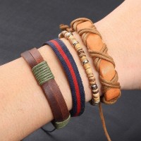 Stackable Vintage Leather Bracelet Set