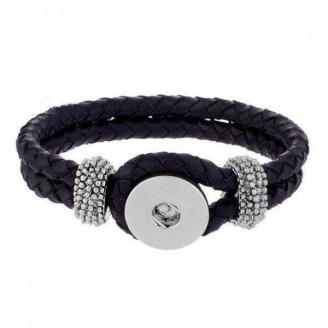 Snap Button Braided Leather Loop Bracelet