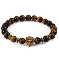 Lion Head Natural Stone Beaded Bracelet [8 Variations]