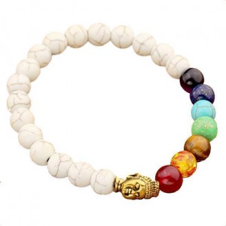 White Turquoise Healing Crystals Chakra Bracelet with Buddha Bead
