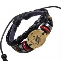 Zodiac Charm Adjustable Vintage Leather Bracelet [12 Variants ]