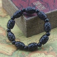 Healing Bian Stone Carved Beads Bracelet
