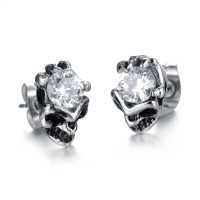 Stainless Steel Crystal Skull Stud Earrings