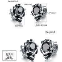 Stainless Steel Crystal Skull Stud Earrings