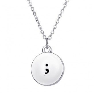 Semicolon Hand Stamped Silver Charm Necklace