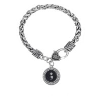 Semicolon Charm Silver Braided Bracelet