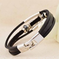 Infinity  Silver and Leather Triple Band Bracelet [Brown or Black]