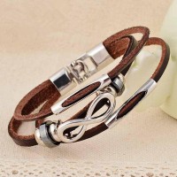 Infinity  Silver and Leather Triple Band Bracelet [Brown or Black]
