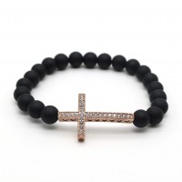 Cross Charm Black Matte Stone Bracelet [4 Variants]