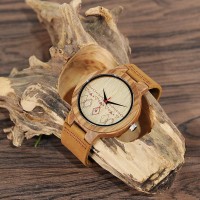 Minimalist Navajo Pattern Bamboo Watch with Leather Wristband