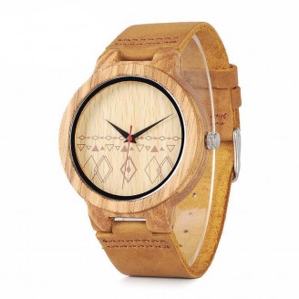 Minimalist Navajo Pattern Bamboo Watch with Leather Wristband