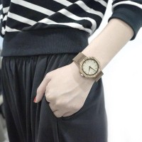 Octagon Bamboo Watch with Leather Wristband