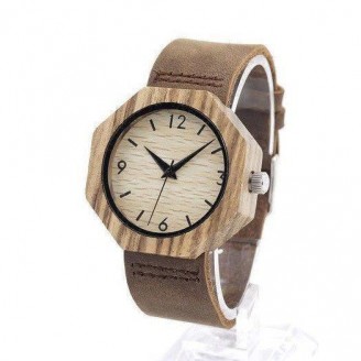 Octagon Bamboo Watch with Leather Wristband