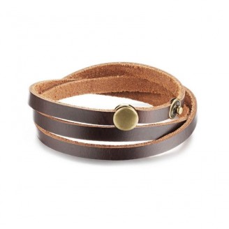 Brown Leather Wrap Snap Bracelet