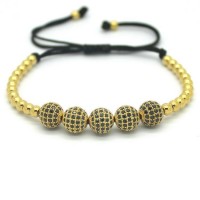 18K Gold Plated Beads 5 Diamond Ball Unisex Bracelet [4 Variants]