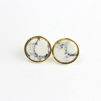 Geometric White Turquoise Stud Earrings