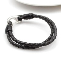 Black Double Leather Big Lobster Clasp Bracelet