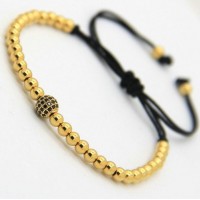 18K Gold Plated Beads 1 Diamond Ball Unisex Bracelet [4 Variants]