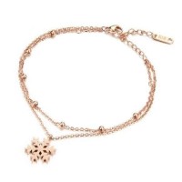 Rose Gold Snowflake Charm Double Strand Anklet