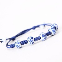 Elegant Floral Ceramic Beads Blue Adjustable Bracelet