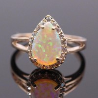 Fire Opal Teardrop Gold Ring