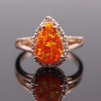 Fire Opal Teardrop Gold Ring