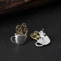 Coffee Cup Sterling Silver Earrings