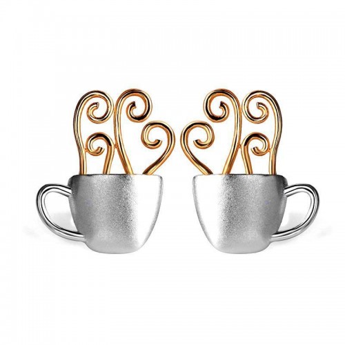 Coffee Cup Sterling Silver Earrings