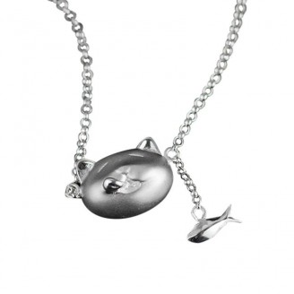 Joyful Cat Candles Fish Strong Silver Necklace