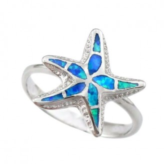 Lovely Star Silver Ocean Blue Opal Ring [4 Variants]