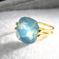 Ocean Blue Opal Gold Square Ring [2 Variants]