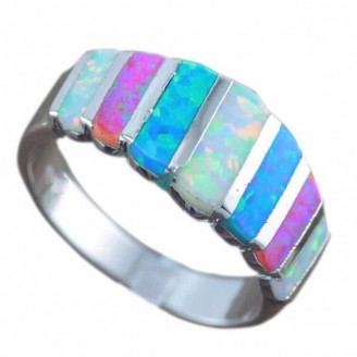 Multicolored Opal Silver Ring