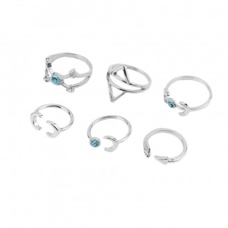 Turquoise Moon Arrow Boho Ring Set [6 Rings] [2 Colours ]