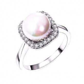 Classic Silver White Pearl Ring
