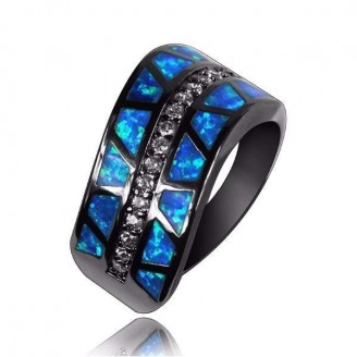 Jeweled Blue Opal Party Ring